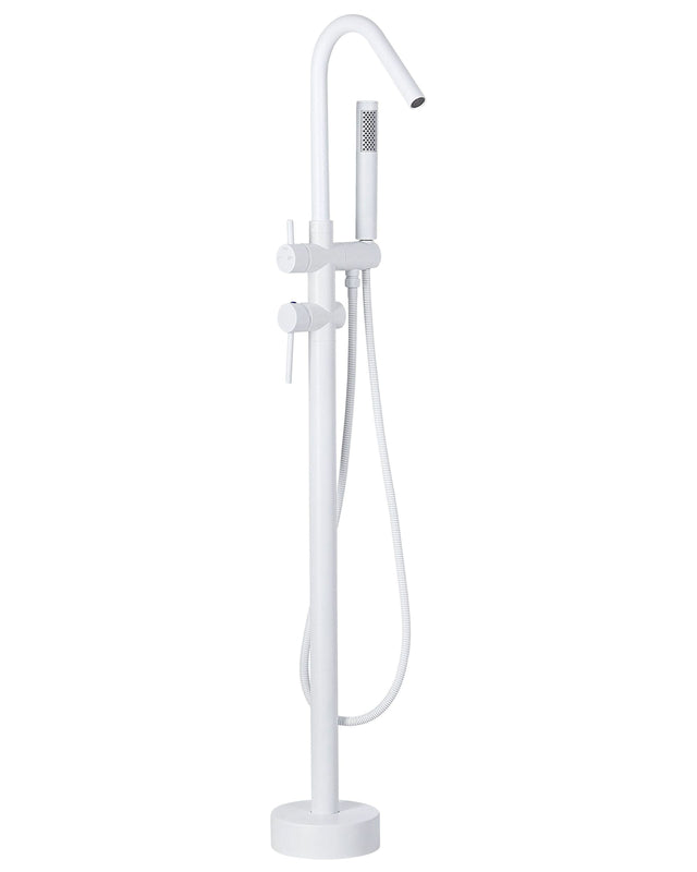Bathtub Faucet White Matt Freestanding 118 cm with Hand Shower Modern Beliani