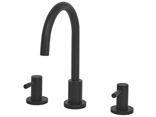 Basin Mixer Tap Black Matt Brass Two Levers Curved Spout Beliani