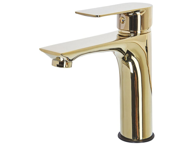 Basin Mixer Tap Gold Brass Single Lever Flat Spout Beliani