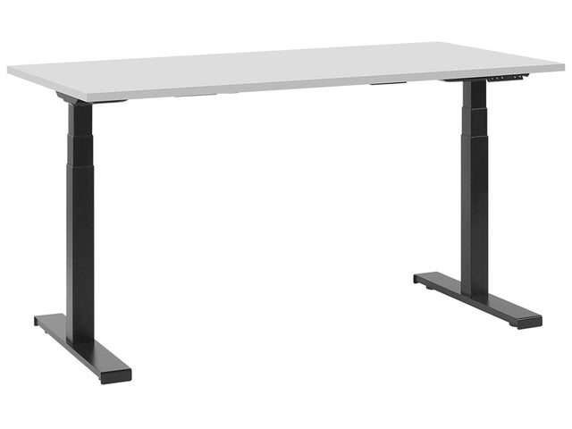 Electrically Adjustable Desk Grey Tabletop Powder Coated Black Steel Frame Sit and Stand 130 x 72 cm Modern Beliani