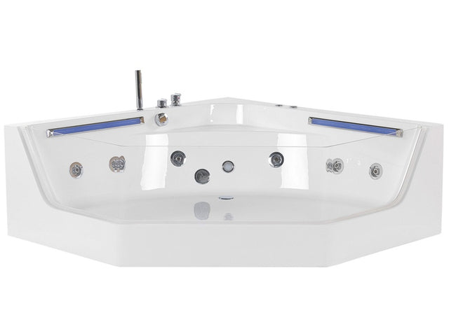 Corner Whirlpool Bath White with LED and Massage Jets Modern Design for 2 People Beliani