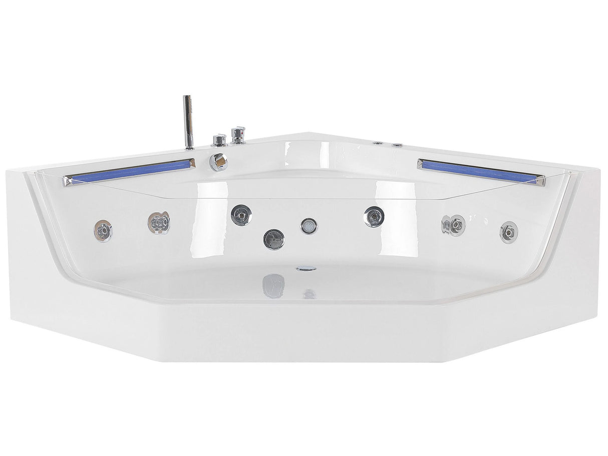 Corner Whirlpool Bath White with LED and Massage Jets Modern Design for 2 People Beliani