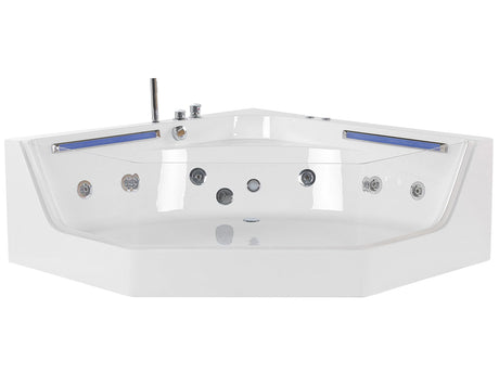 Corner Whirlpool Bath White with LED and Massage Jets Modern Design for 2 People Beliani