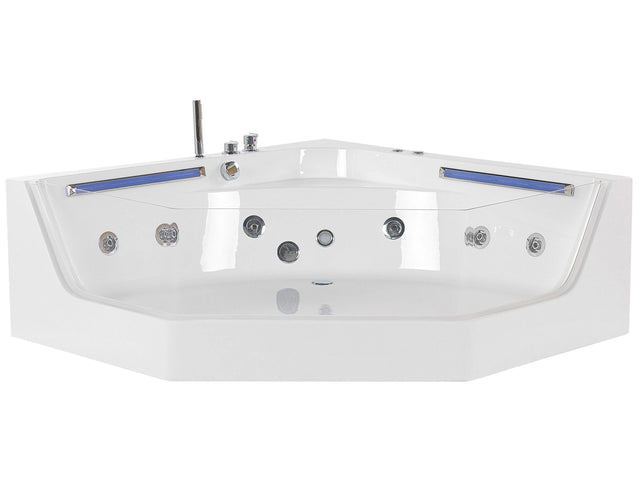Corner Whirlpool Bath White with LED and Massage Jets Modern Design for 2 People Beliani