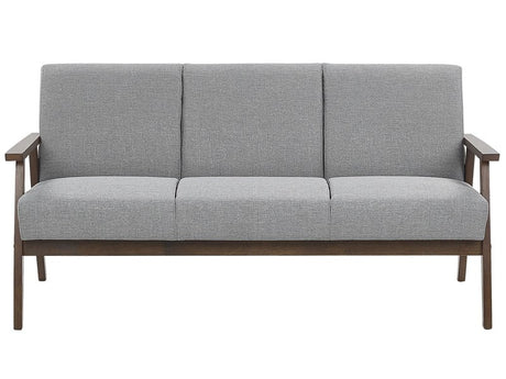 Sofa Grey Polyester Upholstery 3 Seater Retro Design Wooden Frame Living Room Couch Beliani