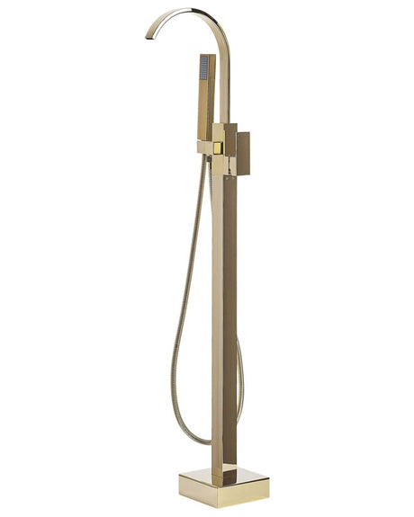 Bath Mixer Tap Gold Gloss Brass Freestanding Bathtub Faucet with Hand Shower Floor Mounted Modern Design Beliani