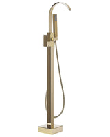 Bath Mixer Tap Gold Gloss Brass Freestanding Bathtub Faucet with Hand Shower Floor Mounted Modern Design Beliani