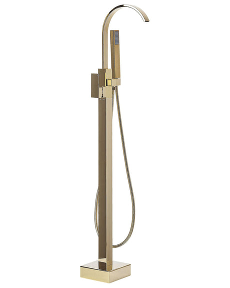 Bath Mixer Tap Gold Gloss Brass Freestanding Bathtub Faucet with Hand Shower Floor Mounted Modern Design Beliani