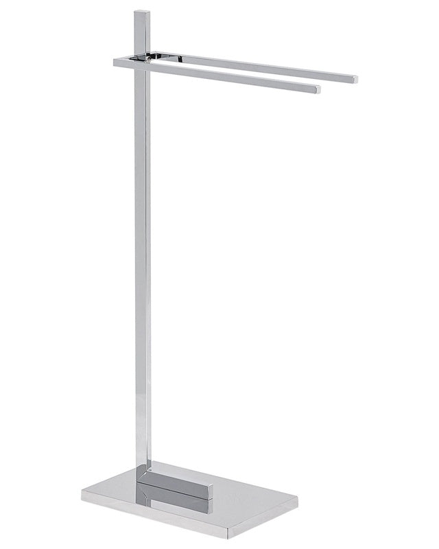 Towel Stand Glossy Silver Steel 2 Rails Bathroom Accessories Standing Towel Rack Modern Design Beliani