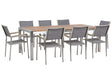 Garden Dining Set Light Eucalyptus Wood Top Steel Frame 220 x 100 cm with 8 Grey Chairs Beliani