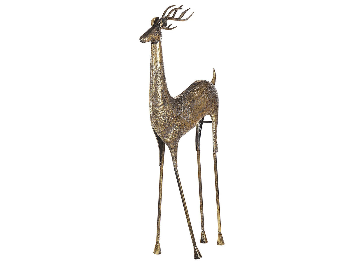 Statue Gold Reindeer Metal Gloss Finish 126 cm Christmas Accent Figure Decorative Item Beliani