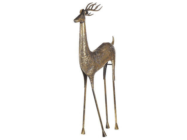Statue Gold Reindeer Metal Gloss Finish 126 cm Christmas Accent Figure Decorative Item Beliani