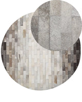 Round Rug Brown and Beige Cowhide Leather  140 cm Patchwork Rectangles Rustic Beliani