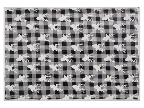 Blanket Throw Grey and White Flannel 150 x 200 cm Winter Fluffy Reindeer Chequered Pattern Beliani
