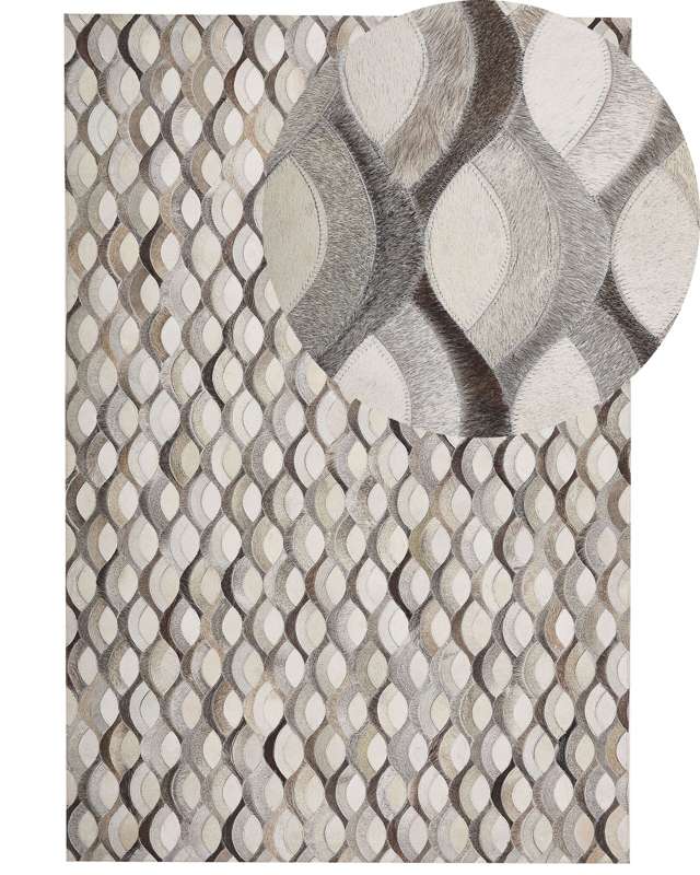 Area Rug Beige and Brown Cowhide Leather 160 x 230 cm Patchwork Weaving Pattern Retro Beliani