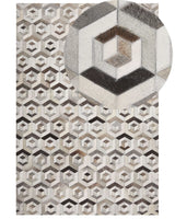 Rectangular Area Rug Beige and Brown Cowhide Leather 160 x 230 cm Patchwork Geometric Pattern Retro Beliani