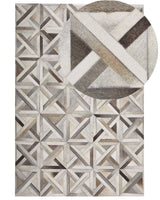 Rectangular Area Rug Beige and Brown Cowhide Leather 140 x 200 cm Patchwork Geometric Pattern Retro Beliani