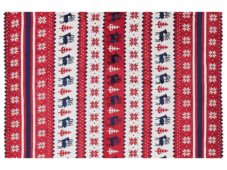 Blanket Throw Red and Blue Flannel 150 x 200 cm Winter Fluffy Classic Winter Seasonal Sweater Pattern Beliani