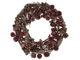 Christmas Wreath Dark Wood with Red Synthetic Material Wood Pine Cones Traditional Design Round 50 cm Beliani