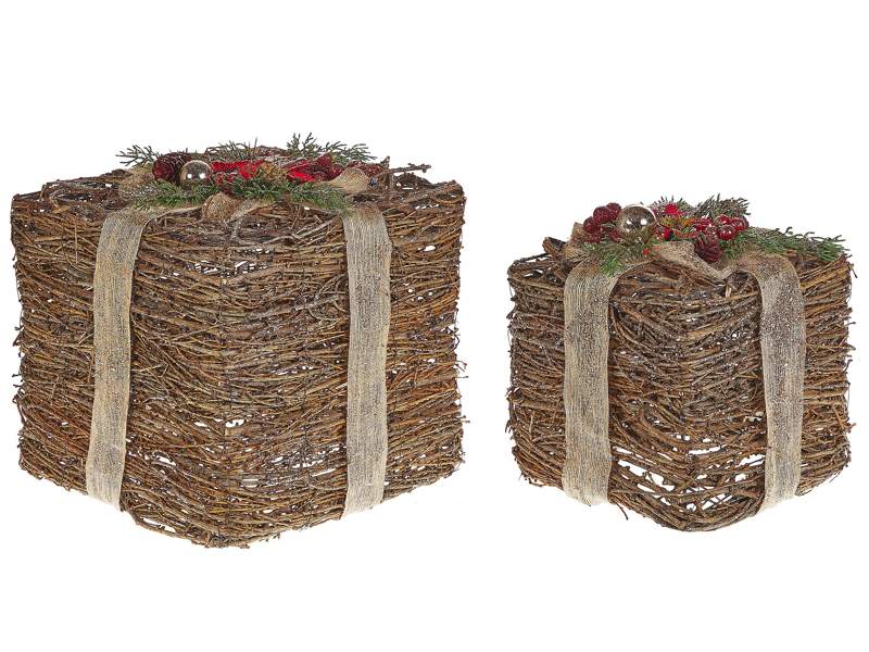 Decorative Gift Boxes Red Wooden Christmas Decor Set of 2 Square Various Sizes Rustic Design Beliani