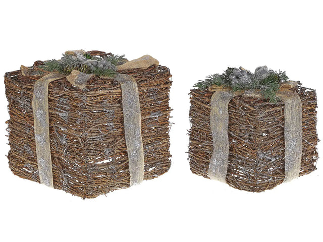 Decorative Gift Boxes Silver Wooden Christmas Decor Set of 2 Square Various Sizes Rustic Design Beliani