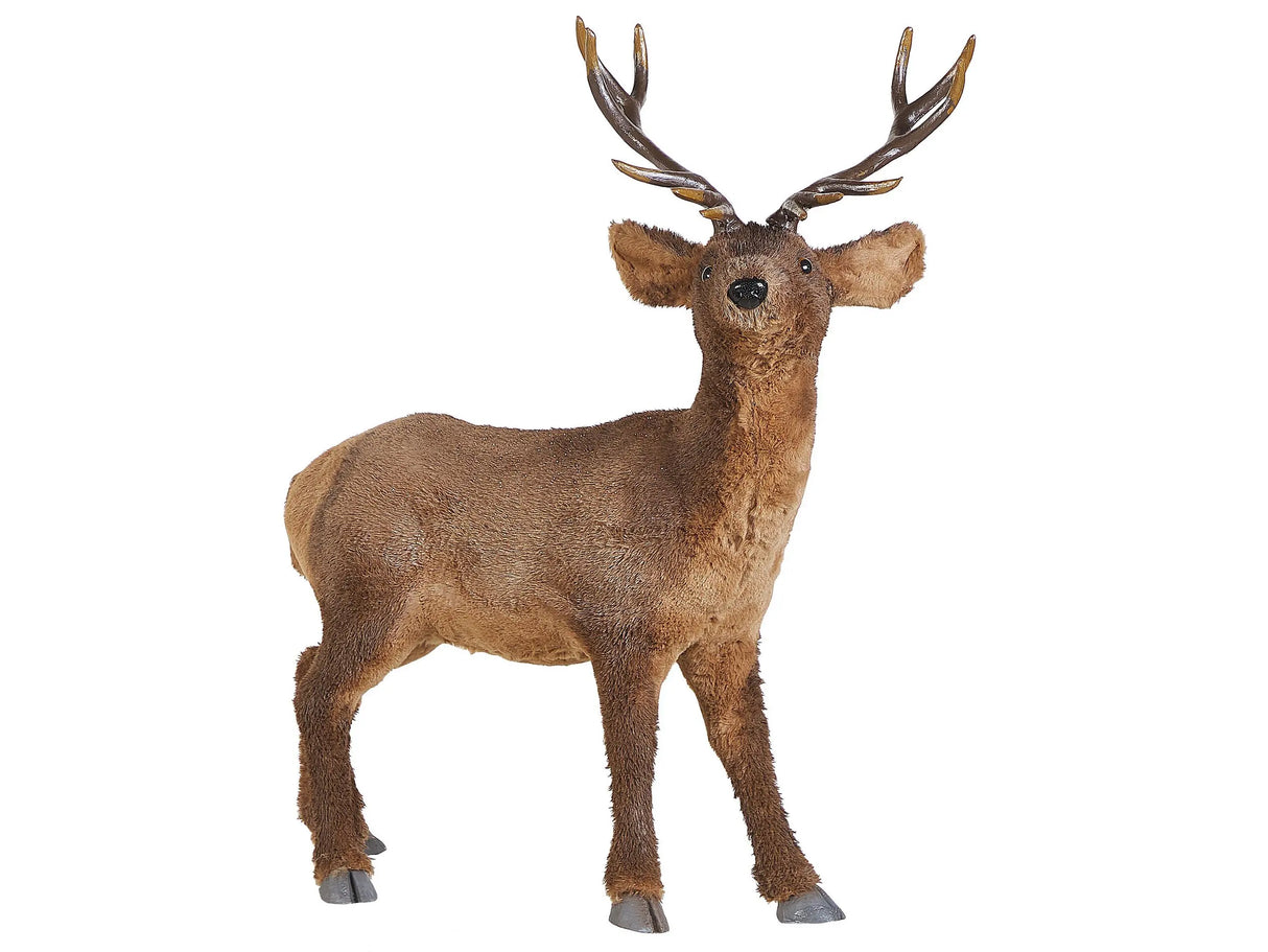 Decorative Figurine Brown Faux Fur Christmas Decoration Reindeer 68 cm Living Room Decor Beliani