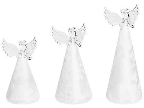 Set of 3 Decorative Angels White Glass LED Illuminated Figurines Christmas Holiday Season Decoration Beliani