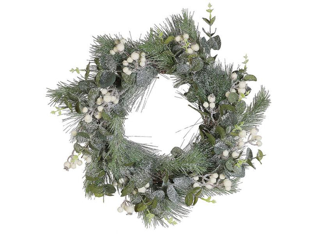 Christmas Wreath Green Synthetic Material Natural Wood Artificial Snow Traditional Design Round 54 cm Beliani