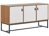 Sideboard Light Wood with White Metal Legs Rectangular Storage Cabinet TV Stand 3 Compartments Doors 62 x 112 cm Living Room Furniture Beliani