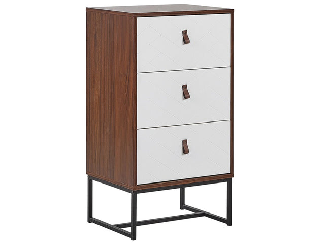 Chest of Drawers Dark Wood with White Metal Legs Storage Cabinet Dresser 91 x 49 cm Modern Traditional Living Room Furniture Beliani