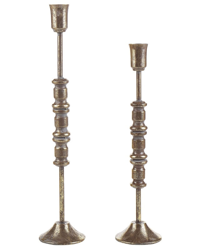 Set of 2 Candle Holders Golden Metal Two Sizes Candle Sticks Classic Beliani