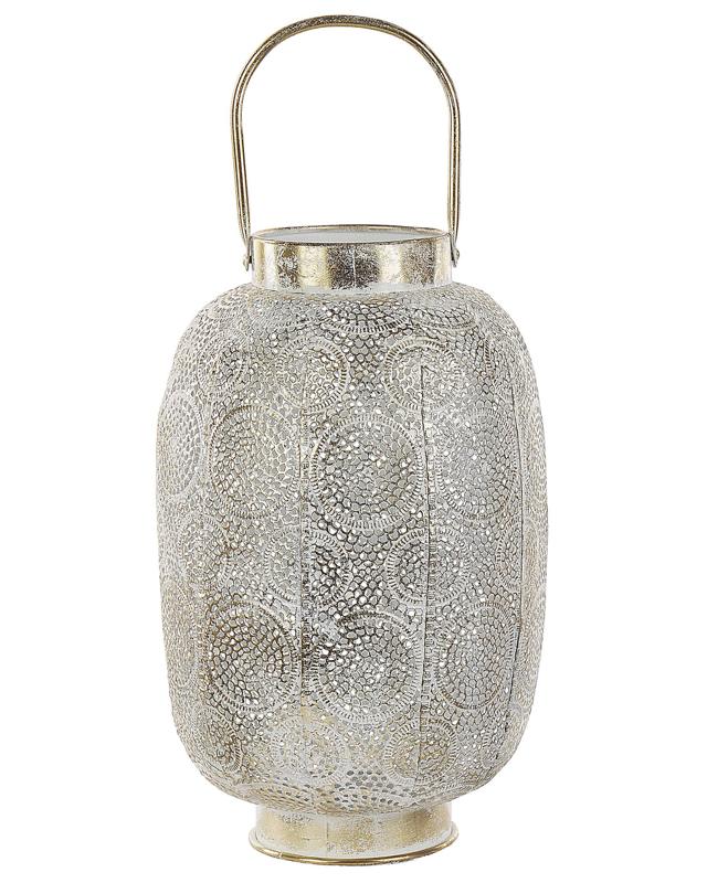 Lantern Gold Metal 40 cm with Glass Candle Holder Oriental Openwork Boho Beliani