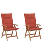 Set of 2 Garden Chairs Light Acacia Wood with Red Cushions Folding Feature UV Resistant Rustic Style Beliani