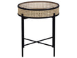 Side Table Black Metal  36 cm Folding Legs Light Rattan Detachable Top Round Boho Beliani