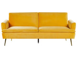 Velvet Sofa Bed Yellow 3 Seater Click Clack Golden Metal Legs Beliani