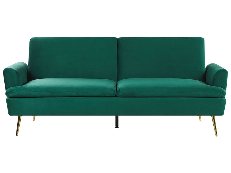 Velvet Sofa Bed Dark Green 3 Seater Click Clack Golden Metal Legs Beliani