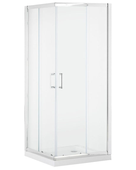 Shower Enclosure Silver Tempered Glass Aluminium Frame Double Door 90x90x185cm Modern Design Beliani