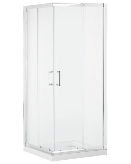 Shower Enclosure Silver Tempered Glass Aluminium Frame Double Door 80x80x185cm Modern Design Beliani