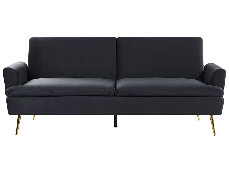 Velvet Sofa Bed Black 3 Seater Click Clack Golden Metal Legs Beliani