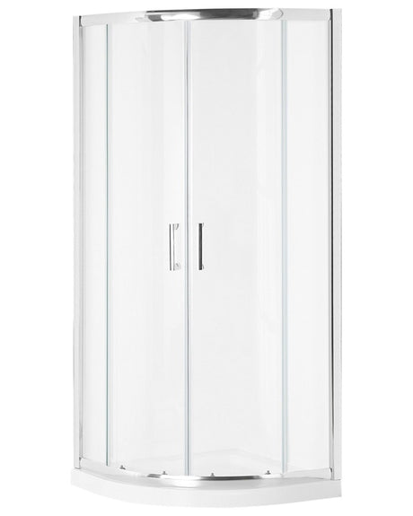 Shower Enclosure Silver Tempered Glass Aluminium Frame Double Door Half Round 80x80x185cm Modern Design Beliani