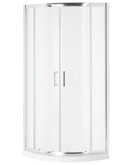 Shower Enclosure Silver Tempered Glass Aluminium Frame Double Door Half Round 90x90x185cm Modern Design Beliani