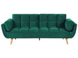 Sofa Bed Green Velvet Fabric 3 Seater Wooden Legs Foam Filling Split Back Biscuit Padding Beliani