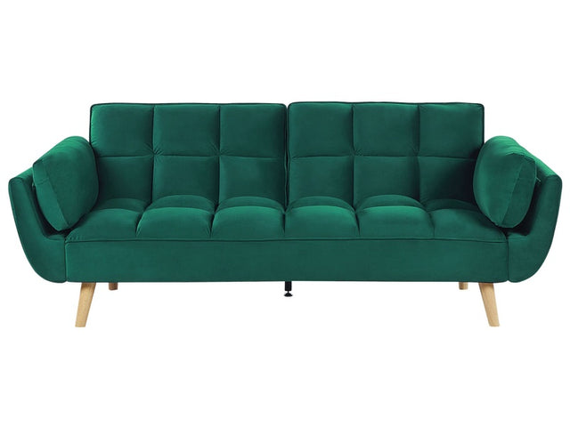 Sofa Bed Green Velvet Fabric 3 Seater Wooden Legs Foam Filling Split Back Biscuit Padding Beliani