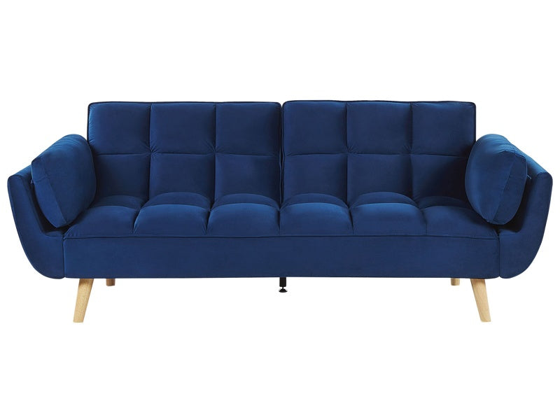 Sofa Bed Navy Blue Velvet Fabric 3 Seater Wooden Legs Foam Filling Split Back Biscuit Padding Beliani