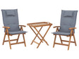 Garden Bistro Set Acacia Wood Table 2 Chairs with Blue Cushions UV Resistant Foldable Beliani