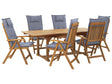 Garden Dining Set Acacia Wood with Blue Cushions 6 Seater Adjustable Foldable Chairs Outdoor Country Style Beliani