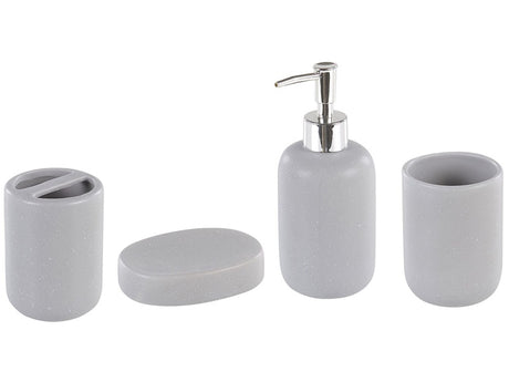 Bathroom Accessories Set Grey Ceramic Minimalistic Soap Dispenser Toothbrush Holder Tumblers Beliani