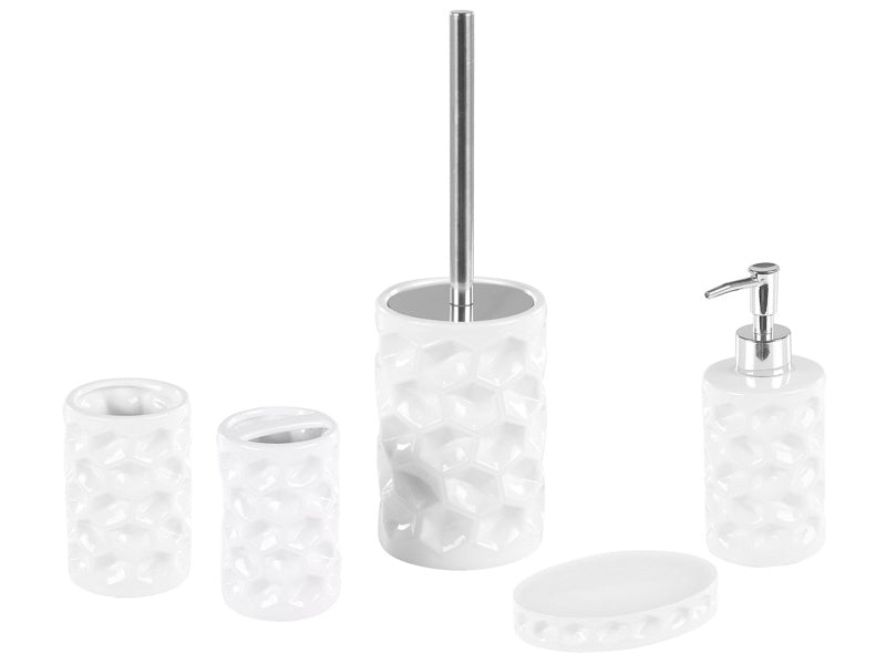 Bathroom Accessories Set White Ceramic Glam Soap Dispenser Toilet Brush Tumblers Beliani