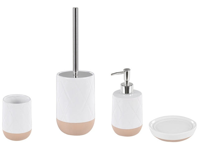 Bathroom Accessories Set White Ceramic Retro Soap Dispenser Toilet Brush Tumbler Beliani