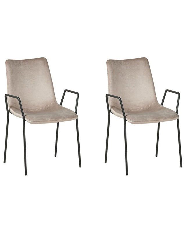 Set of 2 Dinning Chairs Taupe Velvet with Armrests Stackable Dinning Room Office Conference Room Beliani